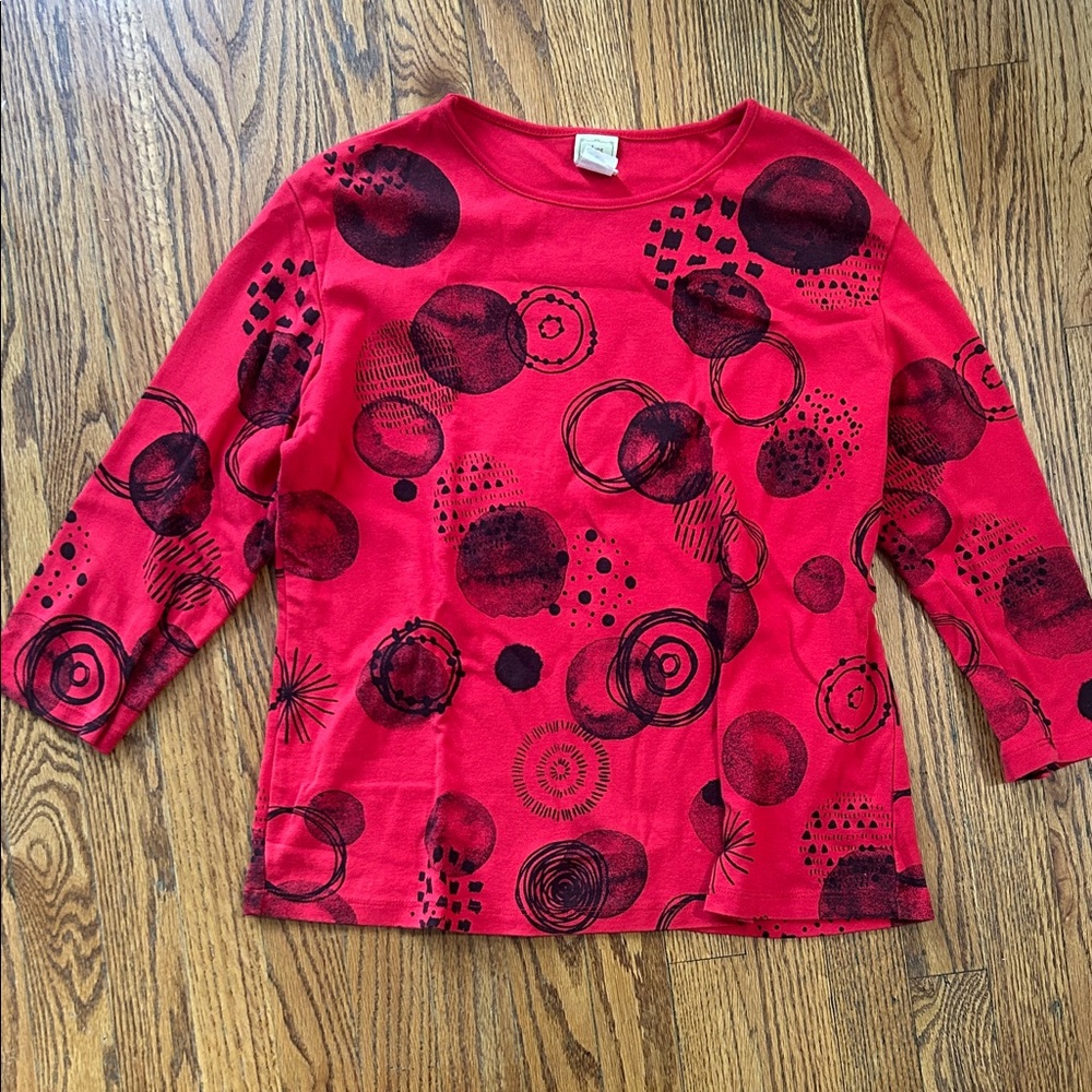 Red Patterned Long Sleeve Top
